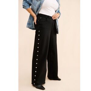 Warp + Weft Black Snap Out Of It  Wide-Leg Pants with Button Accents NWOT